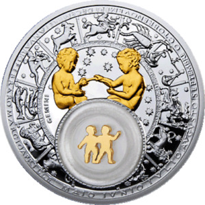 Weißrussland 20 Rubel 2013 Sternzeichen Zwillinge 1 Unze Silber, vergoldet