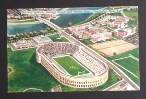Cartolina veduta aerea Harvard stadio business scuola calcio lino UNP c1940s - Foto 1 di 4