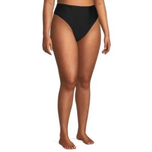 Time and Tru Women's Plus Size Cheeky Shirred Back Bikini Bottom, Black, 3X - Picture 1 of 3