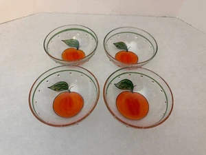 Set of (4) - Fused Art Glass - 6" Soup or Cereal Bowls - Hand Painted Red Apple - Picture 1 of 8
