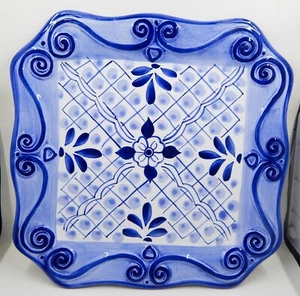 Tabletops Unlimited Lisbon Dinner Plate Hand-Painted Blue White - Picture 1 of 9