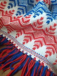 Vintage Woven Red White Blue 4th Of July Throw blanket 