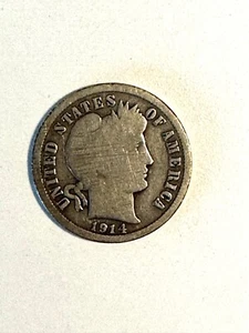 1914 Silver Barber Dime - Picture 1 of 2