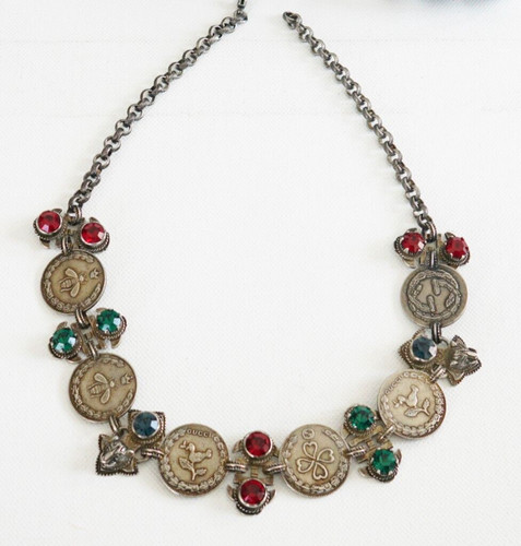 NUOVO Ciondolo Collana Autentica Gucci Statement con MONETE & CRISTALLI SWAROVSKI