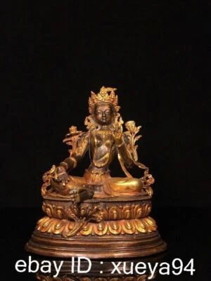 Budismo Tibetano Bronce Dorado Verde Tara Iluminación Diosa Buda Escultura Foto 1 de 4