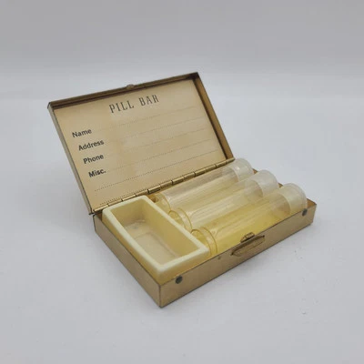 Caja de barra de píldoras floral de colección tono dorado carrito de medicina de viaje organizador con frascos Foto 1 de 4