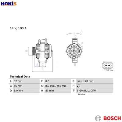 ALTERNATOR 0 986 044 010 FOR HOLDEN ZAFIRA ASTRA/Convertible/Hatchback  OPEL - Image 1 of 4