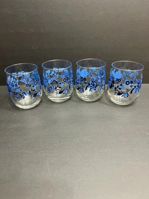 "Juego de 4 vasos florales azules Royal Norfolk 4,25"" - Usados en Excelente Condición" Foto 1 de 4