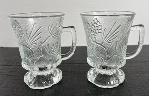 Tiara Glass PONDEROSA PINE Footed Glass Mug Set Of 2 Clear Pinecone Pedestal 8oz - Picture 1 of 8