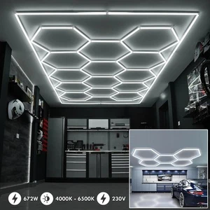 Plafoniera LED 672W lampada esagonale moderna componibile nido ape luce garage - Imagen 1 de 11