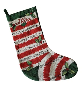 Vtg Tapestry Christmas Stocking Sandi Gore Evans Naughty Nice Fill To Here - Picture 1 of 8