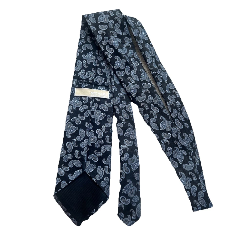 迈克高仕丝绸领带男式黑色灰色佩斯利领带经典正式商务美国 — 第 1/4 张图片