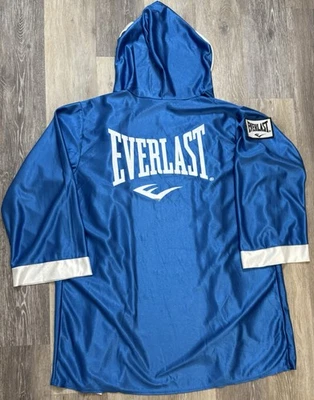 Bata de Boxeo Everlast Talla XL Azul Satinado Anillo con Capucha Calentamiento Foto 1 de 4