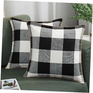 Buffalo Plaid Check Throw Pillow Covers 22" x 22" (Pack of 2) Black and White - Picture 1 of 7