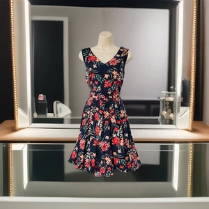 Apricot Floral Fit & Flare Dress UK 14 Tie Back, 100% Cotton NEW - Picture 1 of 13