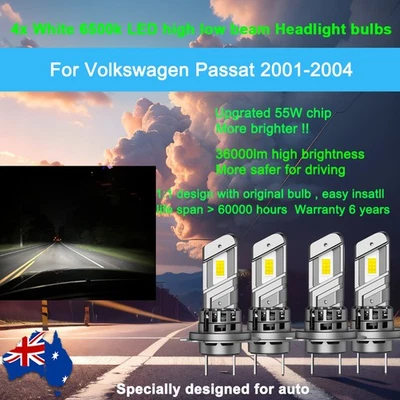 For Volkswagen Passat 2002-2004 4X 36000lm Headlight kit Globe high low beam H7 - image 1 of 4