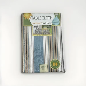 New Mercer Striped Indoor Outdoor 52x70 Inches Oblong Tablecloth Oval Waterproof - Picture 1 of 3