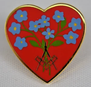 Masonic Heart shaped Pin with flowers - Picture 1 of 2