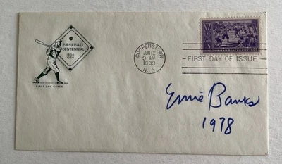 Ernie Banks Signed Dated 1939 Baseball Centennial 855 Farnam FDC  JSA COA Foto 1 de 4