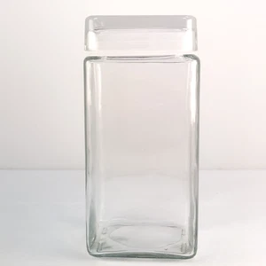 Tarro y tapa de 9" de alto de colección con sello bote de almacenamiento cuadrado de vidrio transparente - Coleccionable - Imagen 1 de 6