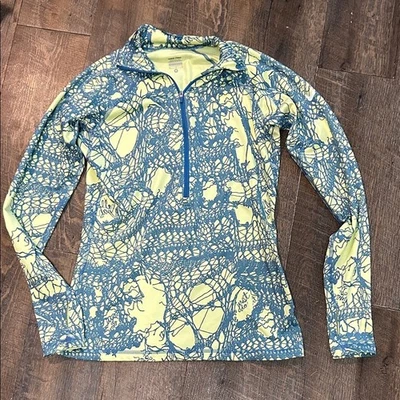 Pullover NIKE Pro Media Cremallera Mujer Medio Amarillo Azul Encaje Hipercálido Manga Larga Foto 1 de 4