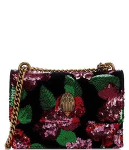 NWT $255 KURT GEIGER LONDON Shoreditch Floral Sequin Small Crossbody Bright Pink - Picture 1 of 7