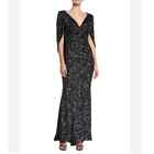 TALBOT RUNHOF V-Neck Cape-Sleeve Sequined Trumpet Evening Gown