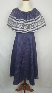 Blau mexikanischer Stil Vintage Fiesta Kleid beflockt Damen passt Medium - Bild 1 von 9
