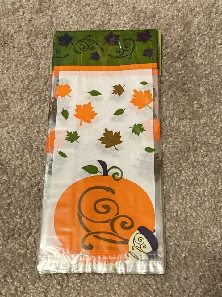 NEW 20 Wilton Cello Treat Bags & Ties 4" x 9.5" Autumn Fall Leaves Pumpkin - Image 1 of 1