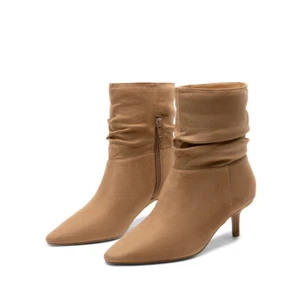 Women's Pull On Stylish Pointed Toe Kitten Heel Slouch Ankle Boots - Picture 1 of 24