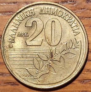 1990 Greece 20 Drachmes Coin N277 - Picture 1 of 2