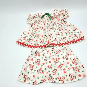 Vintage Babypuppe handgefertigter Weihnachtsoutfit Rock 17" Santa Holly Rickrack 2 Stck. - Bild 1 von 10