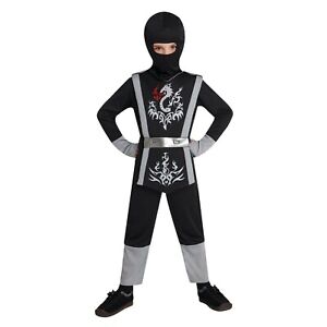 Dragon Ninja Boy's Halloween Costume - Black-Silver, Child Small #7329