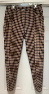 Vintage Liz Claiborne Plaid Trousers Pants Size 14 Slacks Tan Blue 100% Cotton - Picture 1 of 15