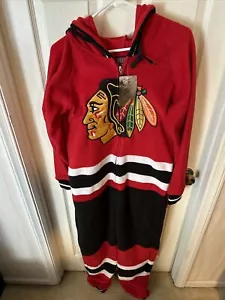 Pigiama nuovo con etichette Chicago Blackhawks NHL hockey calzino unico pezzo cerniera pile - Piccolo - Foto 1 di 8