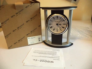 NEW BOXED Wm.Widdop modern contemporary Shape Mantel Clock W2907 SILVER BLACK - Picture 1 of 5