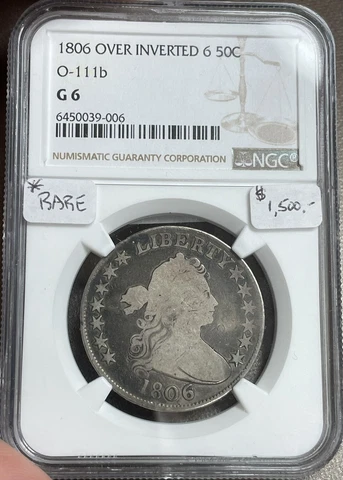 1806 50c NGC G06 6 Over Inverted 6 O-111b Rare Variety Draped Bust Half!! Cover