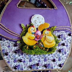 GESCHENKTASCHE OSTERN- verziert mit Steinchen und 3-D Motiv, zusammen gefaltet - Bild 1 von 8