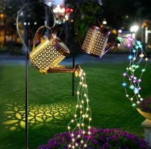 Metal Solar Watering Can Outdoor Garden Decoration Led Waterfall Quick Install - Picture 1 of 13