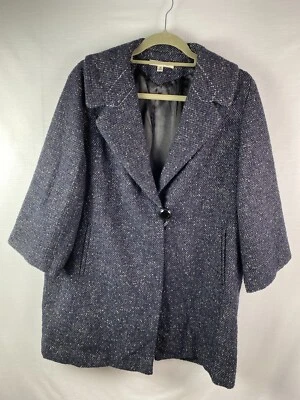 Jaqueta casaco Cabi preto tweed blazer mistura de lã 1 botão tamanho médio - Imagem 1 de 4