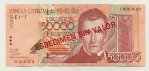 Venezuela 50000 Bolivares 24-8-1998 Pick 83.s UNC Uncirculated Banknote Specimen - Picture 1 of 2