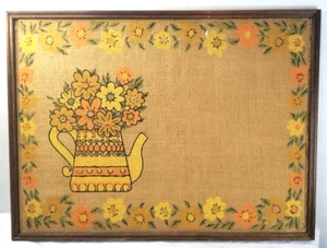 Tandy Corp Tablón de Anuncios Arpillera Flor Jarra Naranja Marrón Amarillo 1960 De Colección - Imagen 1 de 8