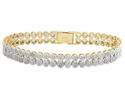 Brazalete racimo de 2 filas de diamantes reales de oro amarillo de 10 quilates para hombre y mujer 2,1 quilates 8 mm 8" Foto 1 de 4