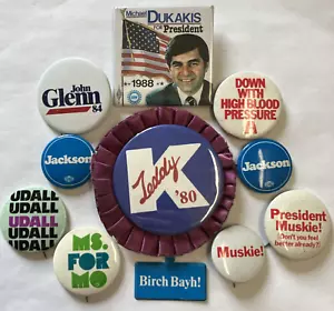 Democrat President Hopeful Lot of 11 Pin Pinback Buttons Ted Kennedy, Dukakis... - Picture 1 of 18