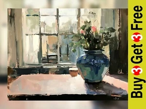 Serene Floral Scene 5"x7" Print on Matte Paper | Artistic Still Life Painting - Picture 1 of 7