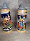 Set Of Two West German Beer Steins Prosit Man Woman Hand Crafted