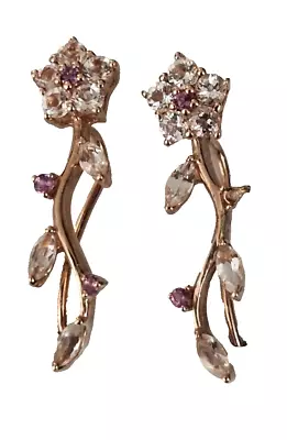 Pendientes Florales Morganita y Granate en Hoja de Oro Rosa 10K Gota Regalo Día de la Madre Foto 1 de 4