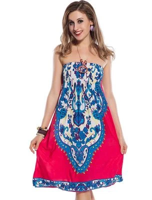 Damen Strandkleid Blumen Pink Triball Bademode Pareo Minikleid Bikini Bandeau S - Bild 1 von 4