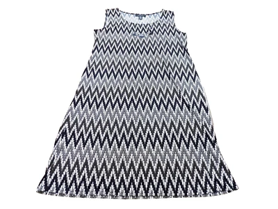 Vestido Collar Geométrico De Colección R&M Richards 14 Negro Blanco Gris Rayas en V Usado en Excelente Condición Bonito Foto 1 de 4