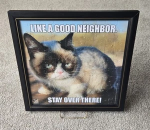 Framed "LIKE A GOOD NEIGHBOR. STAY OVER THERE!" Grumpy Cat Puzzle *UNIQUE ITEM* - Picture 1 of 5